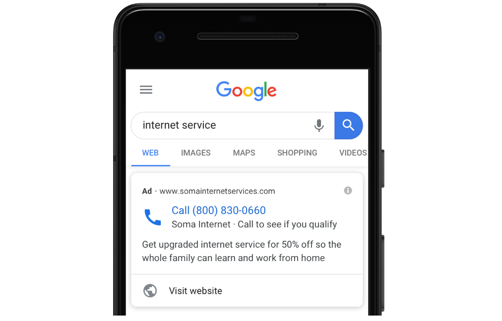 Google добавляет ссылки на сайты в Call Ads