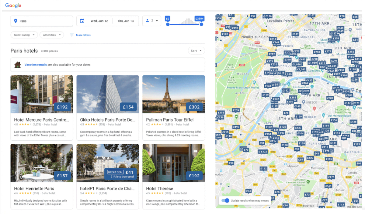 Поисковая система Google по сравнению с Airbnb